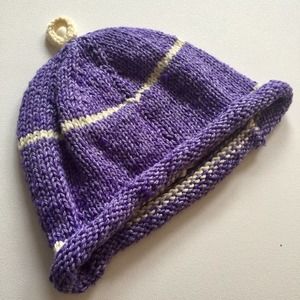 Hand Knit Purple Indigo Cotton Hat Beanie Lightweight Toddler Unique Handmade